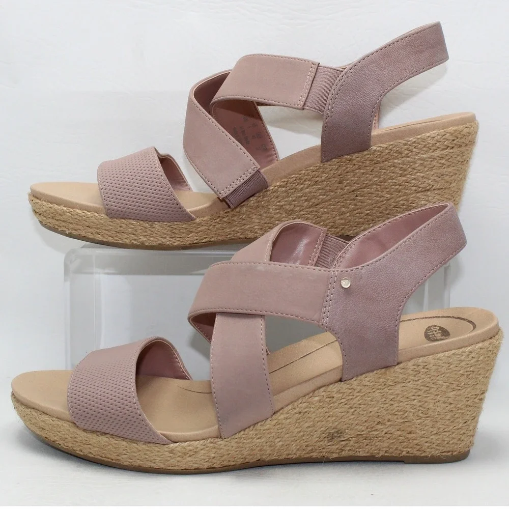 Dr. Scholls Emerge‎ Mauve Pink Espadrille Wedge Sandals Womens 10M Platform
